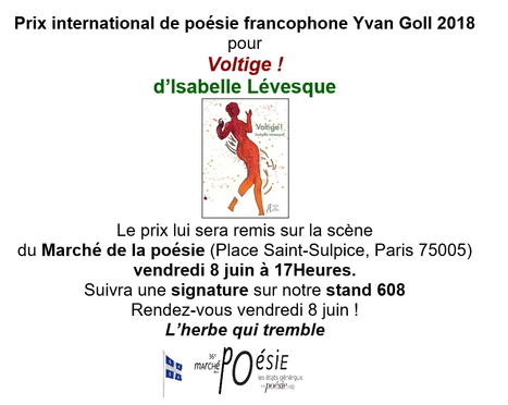 (Prix) Le Prix Yvan Goll &agrave; Isabelle L&eacute;vesque | Poezibao | Scoop.it