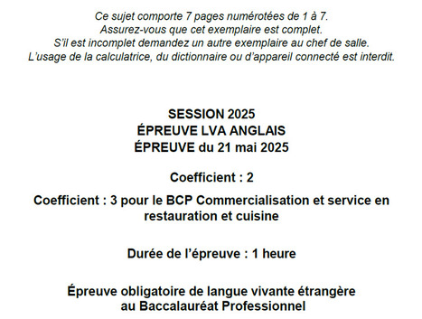 Sujet national – épreuve obligatoire BCP LVA – Session mai 2025 | Veille Éducative - L'actualité de l'éducation en continu | Scoop.it