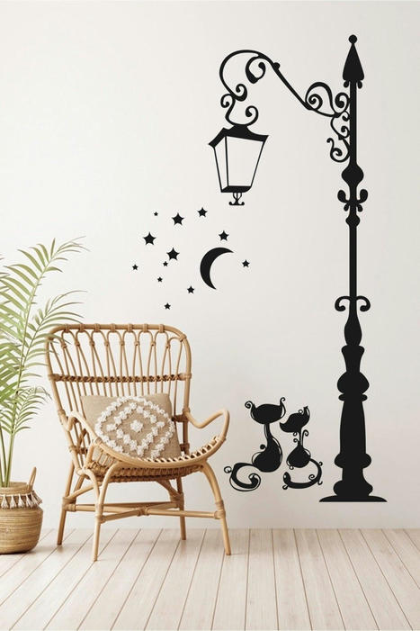 Street Lamp Two Cats Stars Moon Light Decorative Wall Sticker – Swordslife | Lighting in art | Scoop.it