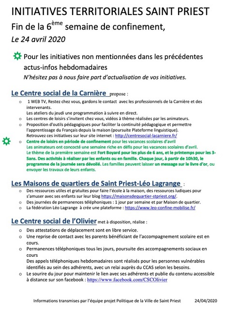 Initiatives territoriales Saint-Priest. Fin de la 6&egrave;me semaine de confinement, le 24 avril 2020 | Labo Cit&eacute;s - L'actualit&eacute; de la politique de la ville en Auvergne-Rh&ocirc;ne-Alpes | Scoop.it