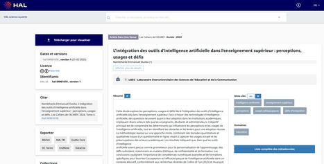 L'intégration des outils d'intelligence artificielle dans l'enseignement supérieur : perceptions, usages et défis - Archive ouverte HAL | Innovation pédagogique | Scoop.it