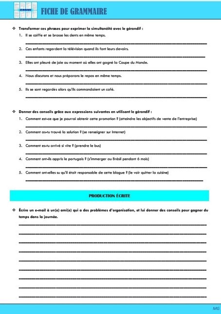 Fiche de grammaire : le gérondif (B1) | FLEursdeFLE | Scoop.it