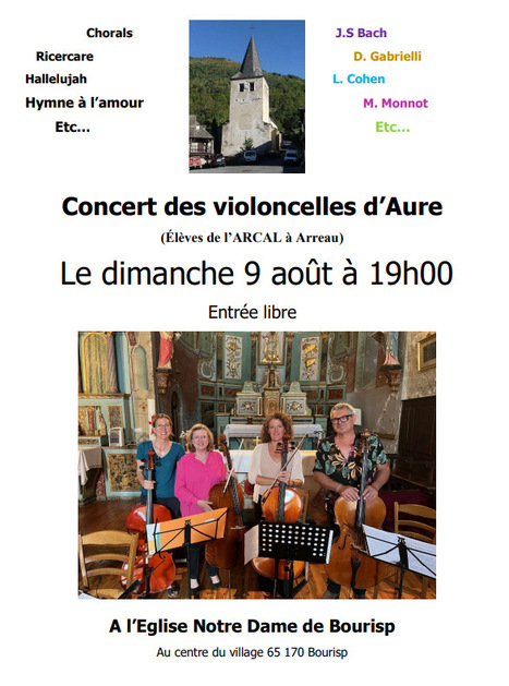Concert des violoncelles d'Aure le 9 ao&ucirc;t &agrave; Bourisp | Vall&eacute;es d'Aure & Louron - Pyr&eacute;n&eacute;es | Scoop.it