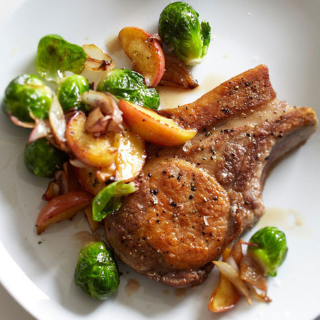 Tyler Florence&rsquo;s Pork Chops with Roasted Apple, Brussels Sprouts and Bacon | Backyard Barbecues, Cookouts, tailgating ideas | Scoop.it