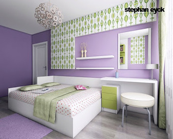 Dormitorio Juvenil en Lila, Verde y Blanco : DE...