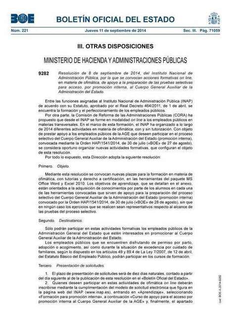 Resolución de 8 de septiembre de 2014, del Instituto Nacional de Administración Pública, por la que se convocan acciones formativas on line, en materia de ofimática, | Boletín resumen del año 2014. Pucherazo en las Sindicales UPM | Scoop.it