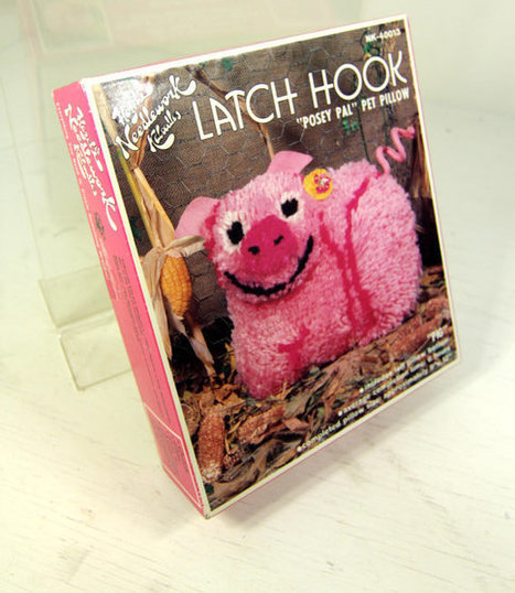 Vintage Retro Hazel's Needlework Kaboodles Posey Pal Pink Pig Pet Pillow Latch Hook Kit 1970s | Kitsch | Scoop.it