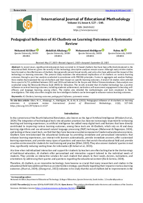 (PDF) Pedagogical Influence of AI-Chatbots on Learning Outcomes: A Systematic Review | Educational Technology News | Scoop.it