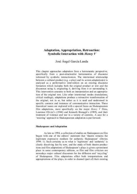 (PDF) Adaptation, Appropriation, Retroaction: Symbolic Interaction with Henry V | José Angel García Landa - Academia.edu | Retrospection | Scoop.it