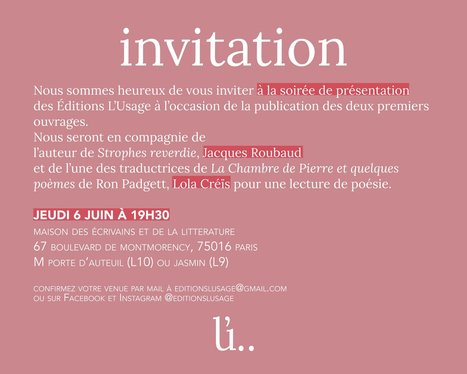(agenda)  jeudi 6 juin 2019, Paris, Jacques Roubaud et Lola Cr&eacute;&iuml;s | Poezibao | Scoop.it