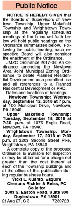Newtown Township, Upper Makefield, and Wrightstown to Consider Deleting Planned Residential Development from the Newtown Area JMZO | Newtown News of Interest | Scoop.it
