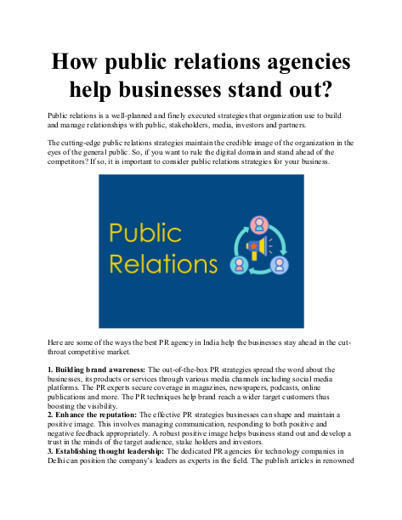 How public relations agencies help businesses stand out | Marketing Agency | Scoop.it