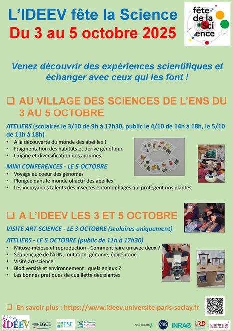 L'IDEEV fête la science du 3 au 5 octobre 2025 | Life Sciences Université Paris-Saclay | Scoop.it