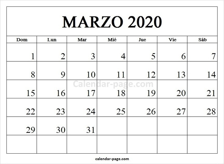 Marzo 2020 Calendario Calendario 2020 En Espa