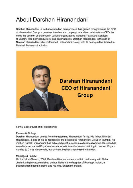 Darshan Hiranandani: The Visionary Entrepreneur Reshaping India's Skyline | Suraj Kumar | Scoop.it