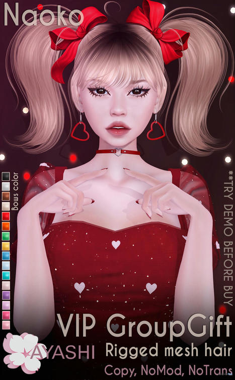 Naoko Hair Fatpack February 2022 Group Gift by Ayashi | Teleport Hub - Second Life Freebies | Second Life Freebies | Scoop.it