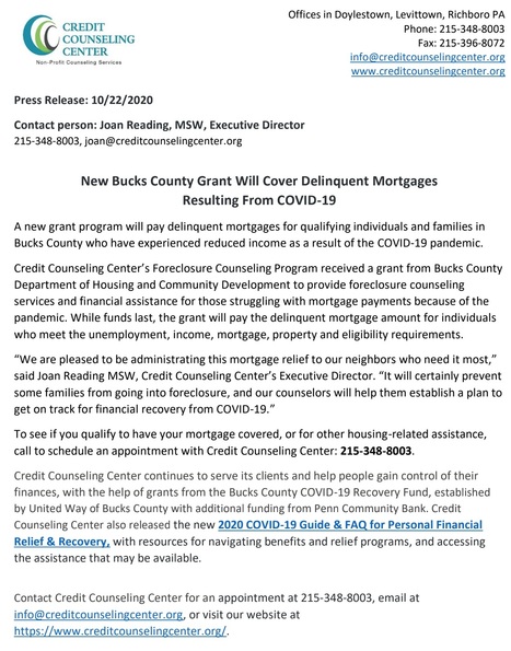 Bucks County Grant to Help Cover Delinquent Mortgages Resulting from COVID-19 | Newtown News of Interest | Scoop.it