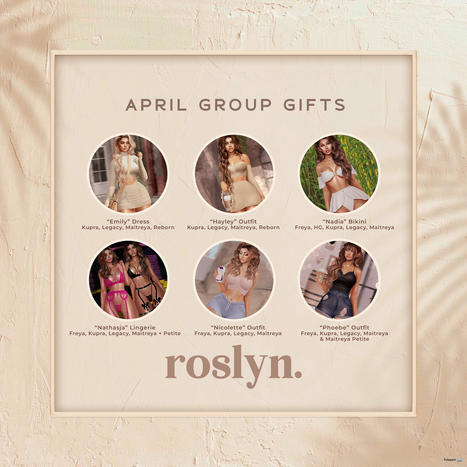 Several Dress, Outfit, Bikini, & Lingerie April 2024 Group Gift by roslyn | Teleport Hub - Second Life Freebies | Second Life Freebies | Scoop.it