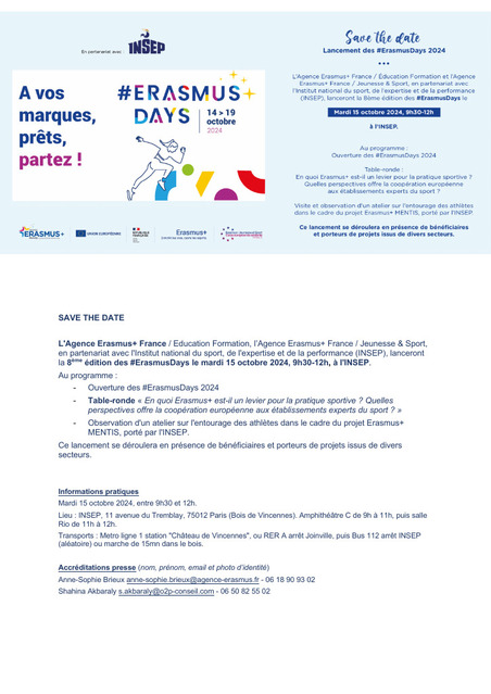 SAVE THE DATE : Lancement des #ErasmusDays 2024 à l'INSEP | 1 - Etudes - Rapports - Chiffres Clefs | Scoop.it