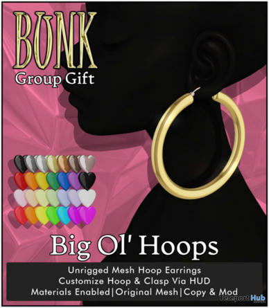 Big Ol&rsquo; Hoops Earrings October 2021 Group Gift by Bunk | Teleport Hub - Second Life Freebies | Second Life Freebies | Scoop.it