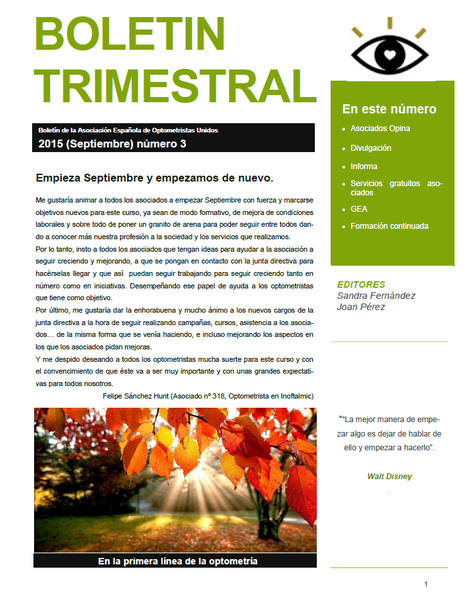 AEOPTOMETRISTAS-Boletin Trimestral Septiembre 2015 | Salud Visual (Profesional) 2.0 | Scoop.it