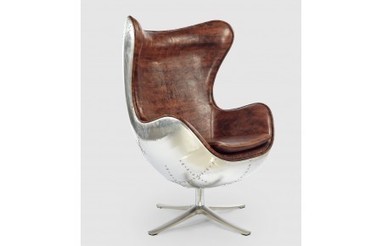 Egg Chair Replica With Brown Faux Leather And A