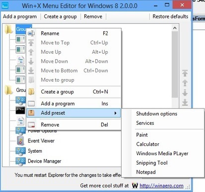 WinAero: Win+X Menu Editor for Windows 8 allows you to add or remove Win+X menu items | Windows 8.  + Windows Phone | Scoop.it