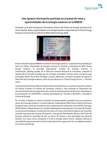 Expertos en energ&iacute;a marina abordan los retos y oportunidades del sector en la BMEW | Actividades Cl&uacute;ster | Scoop.it