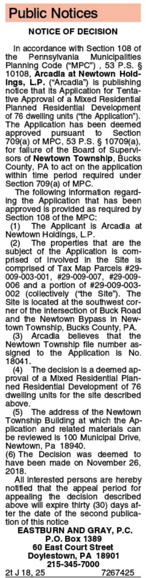 Arcadia at Newtown Claims Its 3rd PRD "Has Been Deemed Approved" Because of Failure of Timely Action By Board of Supervisors. Newtown Solicitor Says It's a "Frivolous Claim" | Newtown News of Interest | Scoop.it