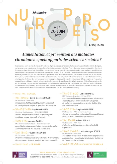 WORKSHOP NUTRIPERSO/MSH&nbsp; 20 juin 2017 - Alimentation et pr&eacute;vention des maladies chroniques : quels apports des sciences sociales ? | Life Sciences Universit&eacute; Paris-Saclay | Scoop.it