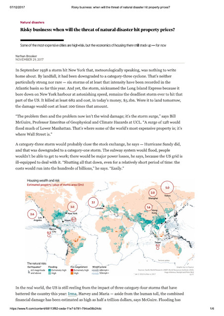 FT - Risky business: when will the threat of natural disaster hit property prices? | Gestion des risques | Scoop.it