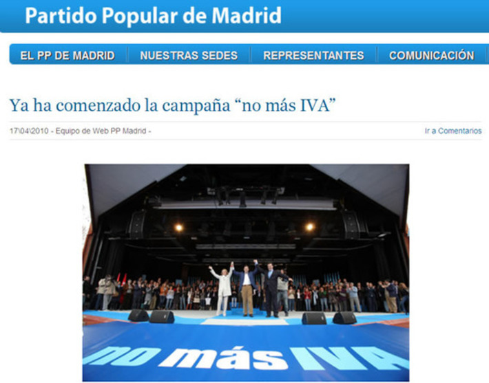 El PP de Madrid mantiene en su página web la campaña contra el IVA de 2010 |  Cadena SER | Partido Popular, una visión crítica | Scoop.it