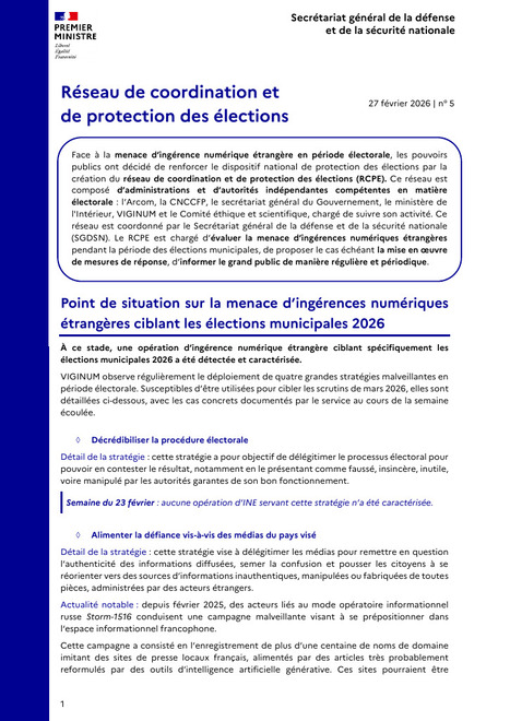 Ing&eacute;rences num&eacute;riques ciblant les &eacute;lections : VIGINUM a d&eacute;tect&eacute; un &eacute;cosyst&egrave;me de plusieurs pages Facebook et sites internet administr&eacute;s depuis l&rsquo;&eacute;tranger | Veille juridique du CDG13 | Scoop.it