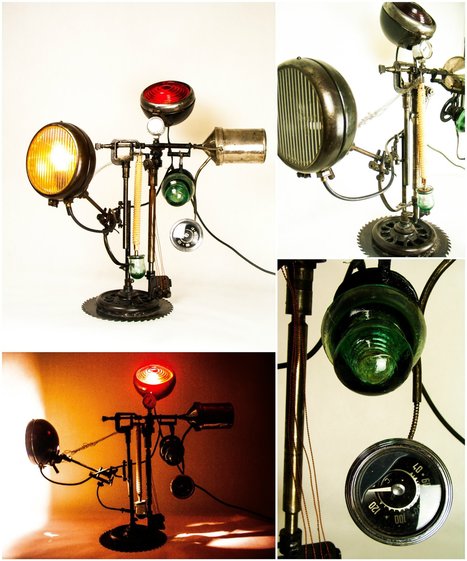 Industrial Metal Lamp Upcycled From Salvaged Moto | 1001 Recycling Ideas ! | Scoop.it