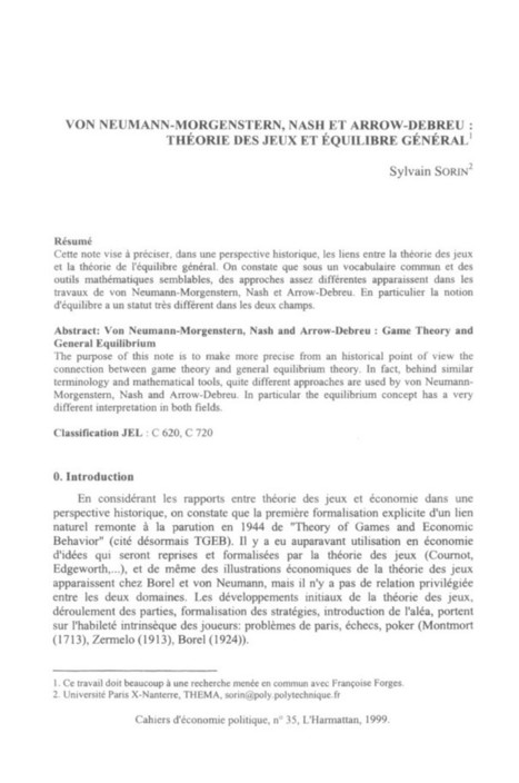 Von Neuman-Morgenstern, Nash et Arrow-Debreu : théories des jeux et équilibre général | Statistiques et probabilités | Scoop.it