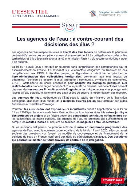 Les agences de l&rsquo;eau : &agrave; contre-courant des d&eacute;cisions des &eacute;lus ? - Contr&ocirc;le de l'application, par les agences de l'eau, de la loi du 11 avril 2025 visant &agrave; assouplir la gestion des comp&eacute;tences &laquo; ea... | Veille juridique du CDG13 | Scoop.it