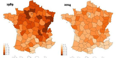 Visualisez vingt-cinq ans de d&eacute;sindustrialisation dans les d&eacute;partements fran&ccedil;ais | Veille territoriale AURH | Scoop.it
