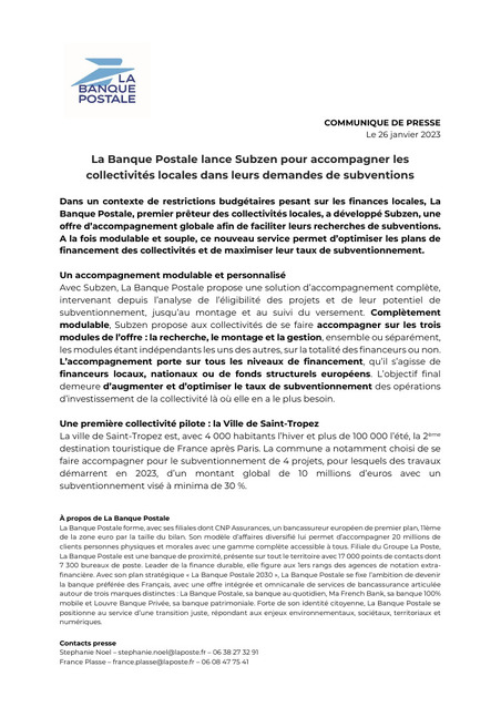 Demandes de subventions - La Banque Postale lance Subzen pour accompagner les collectivités locales | Veille juridique du CDG13 | Scoop.it