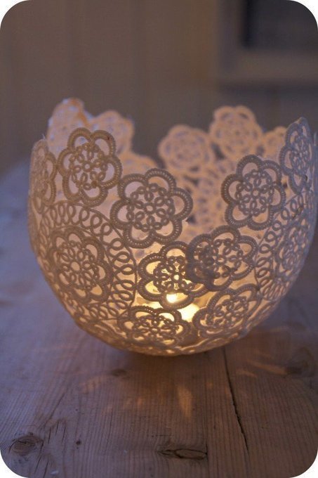 DIY: Candle holder with old lace pieces - iD Lights | 1001 Light ideas ! | Scoop.it