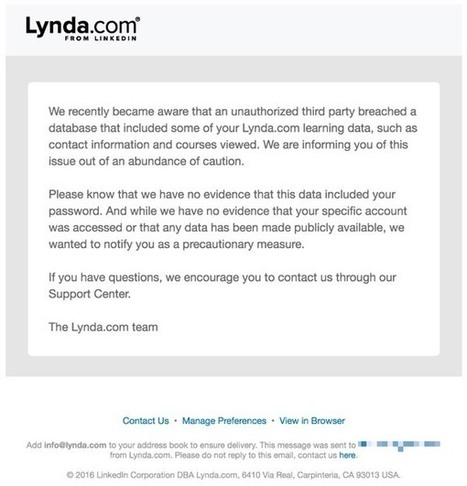 LinkedIn training arm Lynda.com suffers data breach | #CyberSecurity #DataBreaches | ICT Security-Sécurité PC et Internet | Scoop.it