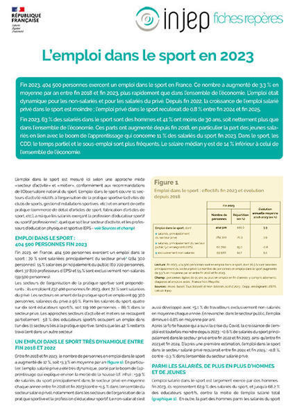 INJEP | L'emploi dans le sport en 2023 | 1 - Etudes - Rapports - Chiffres Clefs | Scoop.it