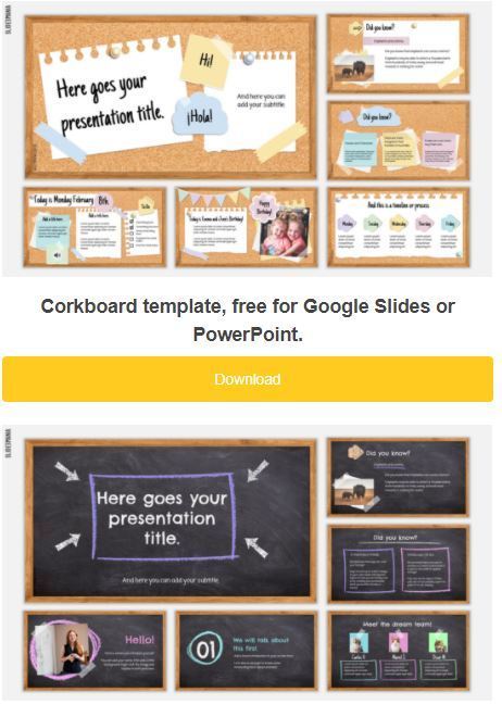 Corkboard and Blackboard template, free for Google Slides or PowerPoint - via Slidesmania | Education 2.0 & 3.0 | Scoop.it