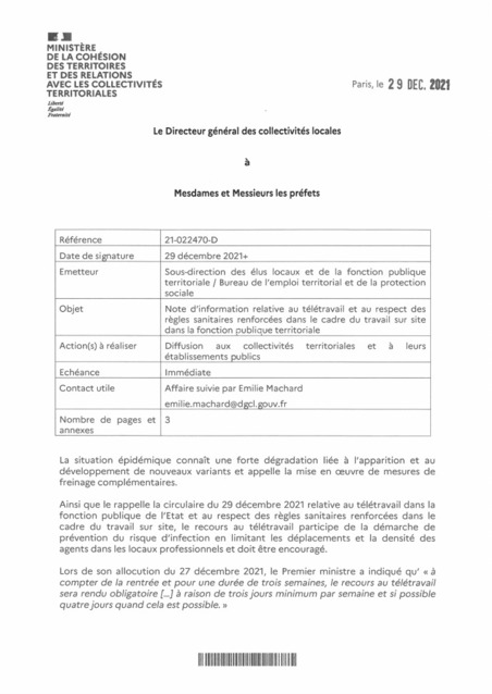 Note DGCL relative au télétravail dans la FPT  | Veille juridique du CDG13 | Scoop.it
