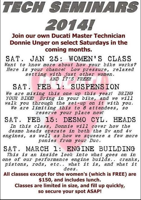 Duc Pond MotosportsTech Seminars 2014 Schedule | Ductalk: What's Up In The World Of Ducati | Scoop.it