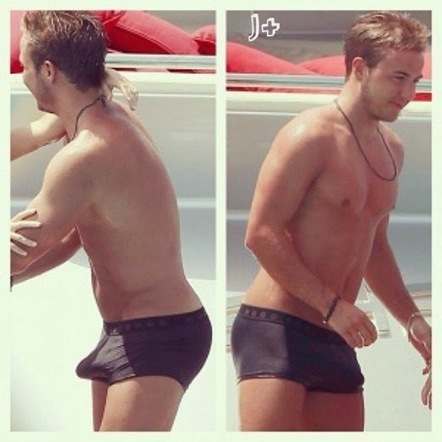 Sexy soccer player Mario Gotze caught with a big erections! 