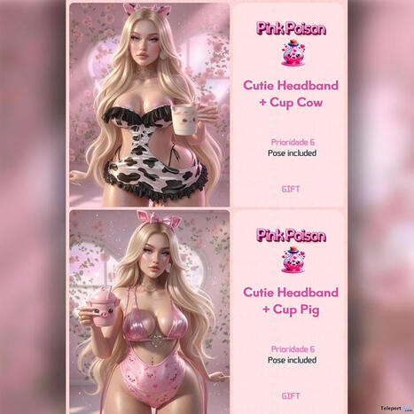 Cutie Headband with Cup Cow & Pig July 2026 Group Gift by Pink Poison | Teleport Hub - Second Life Freebies | Second Life Freebies | Scoop.it
