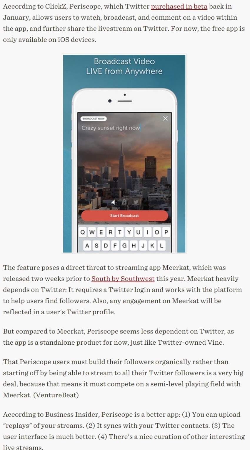 Twitter Debuts Periscope - Various Sources | The MarTech Digest | Scoop.it