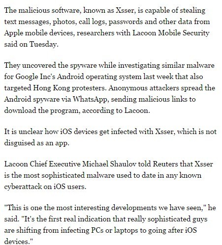 Advanced iOS virus targeting Hong Kong protestors -security firm | Apple, Mac, MacOS, iOS4, iPad, iPhone and (in)security... | Scoop.it