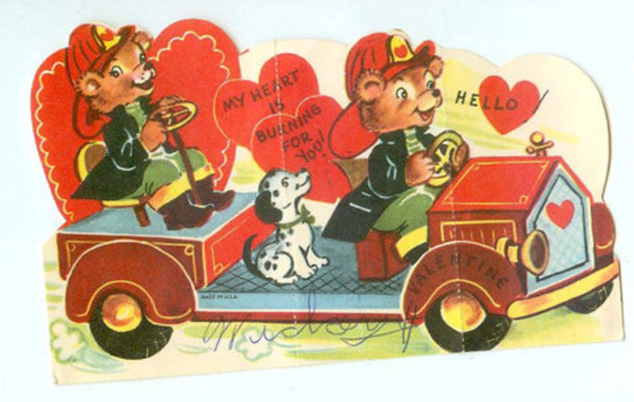 Vintage Firefighting Bears in Fire Truck w/ Dalmatian Dog Die Cut Kids Valentine | Antiques & Vintage Collectibles | Scoop.it
