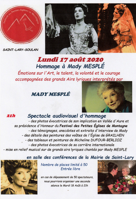 Hommage à Mady Mesplé le lundi 17 août à Saint-Lary Soulan | Vallées d'Aure & Louron - Pyrénées | Scoop.it